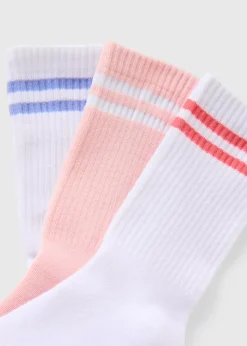3 Pack White Stripe Sports Crew Socks