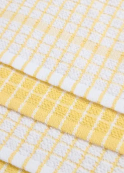 4 Pack Yellow Check Terry Tea Towels (45cm x 60cm)