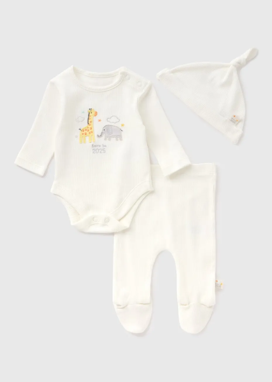 3 Piece Baby Cream Born In 2025 Top & Trouser Set (Newborn-6mths)