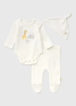 3 Piece Baby Cream Born In 2025 Top & Trouser Set (Newborn-6mths)