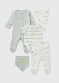 5 Piece Baby Grey Farm Animal Sleepsuit & Bodysuit Set (Newborn-6mths)