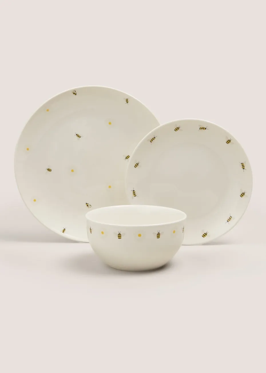 12 Piece Cream Bee & Daisy Print Dinner Set