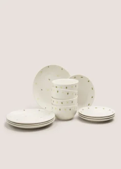 12 Piece Cream Bee & Daisy Print Dinner Set