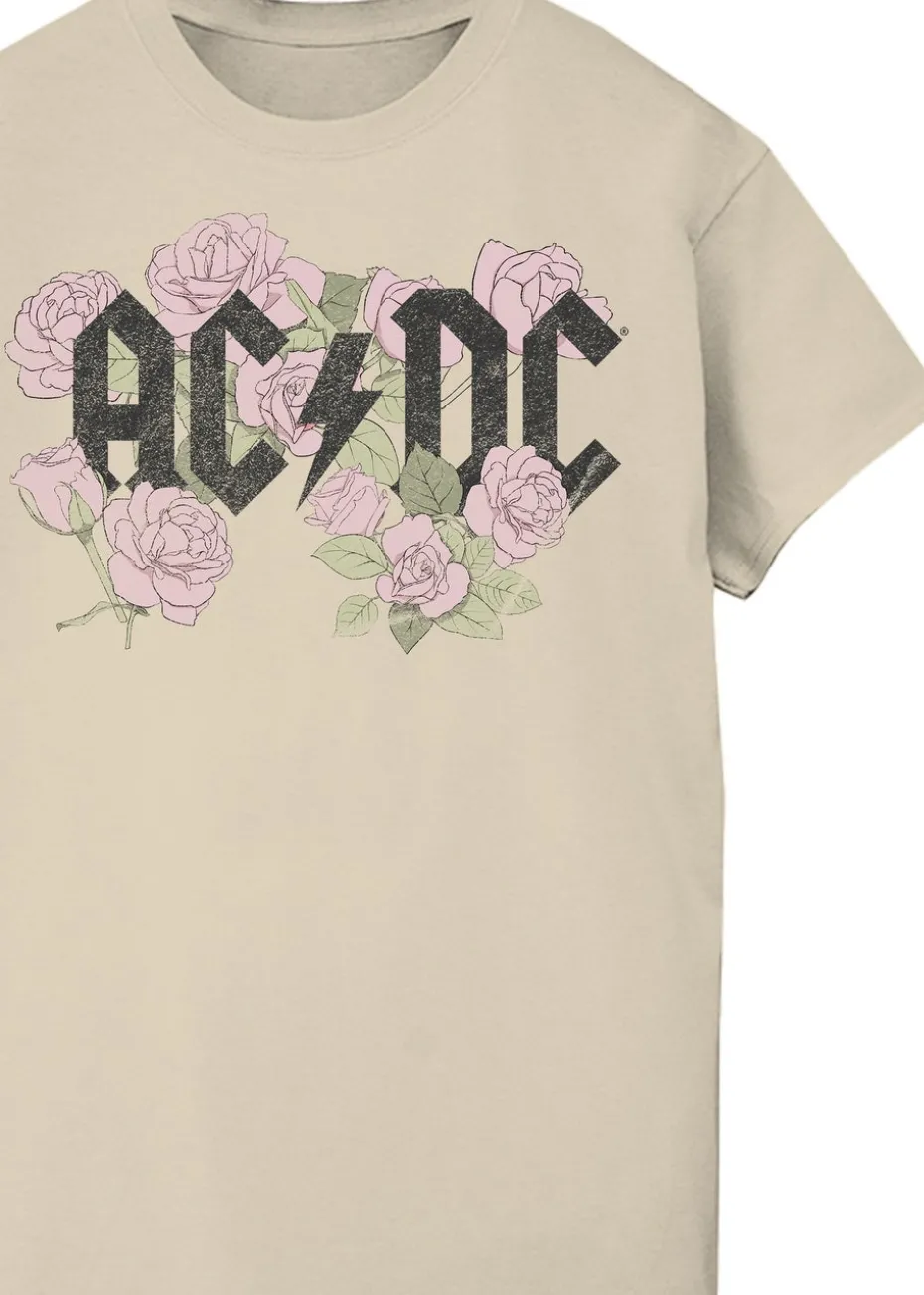 ACDC Flowers Logo Sand Boyfriend Fit Music Graphic T-Shirt