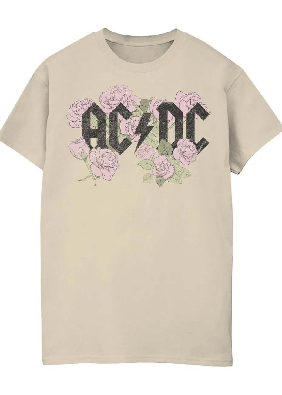 ACDC Flowers Logo Sand Boyfriend Fit Music Graphic T-Shirt