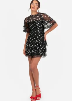 Anaya With Love Black Polka Dot Gathered Mini Dress