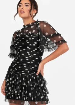 Anaya With Love Black Polka Dot Gathered Mini Dress