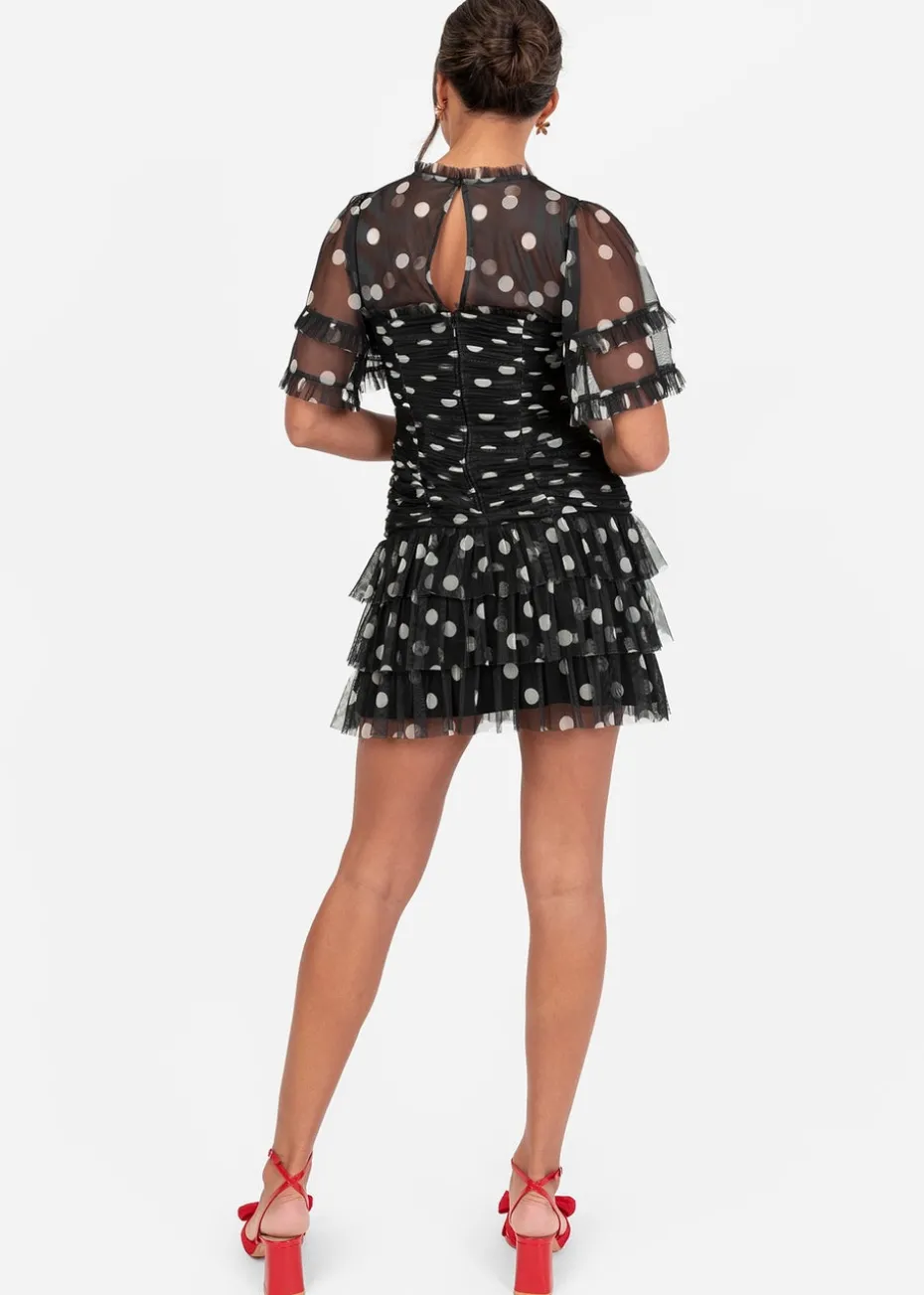 Anaya With Love Black Polka Dot Gathered Mini Dress