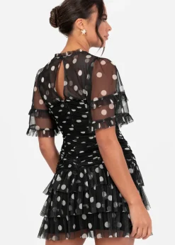Anaya With Love Black Polka Dot Gathered Mini Dress