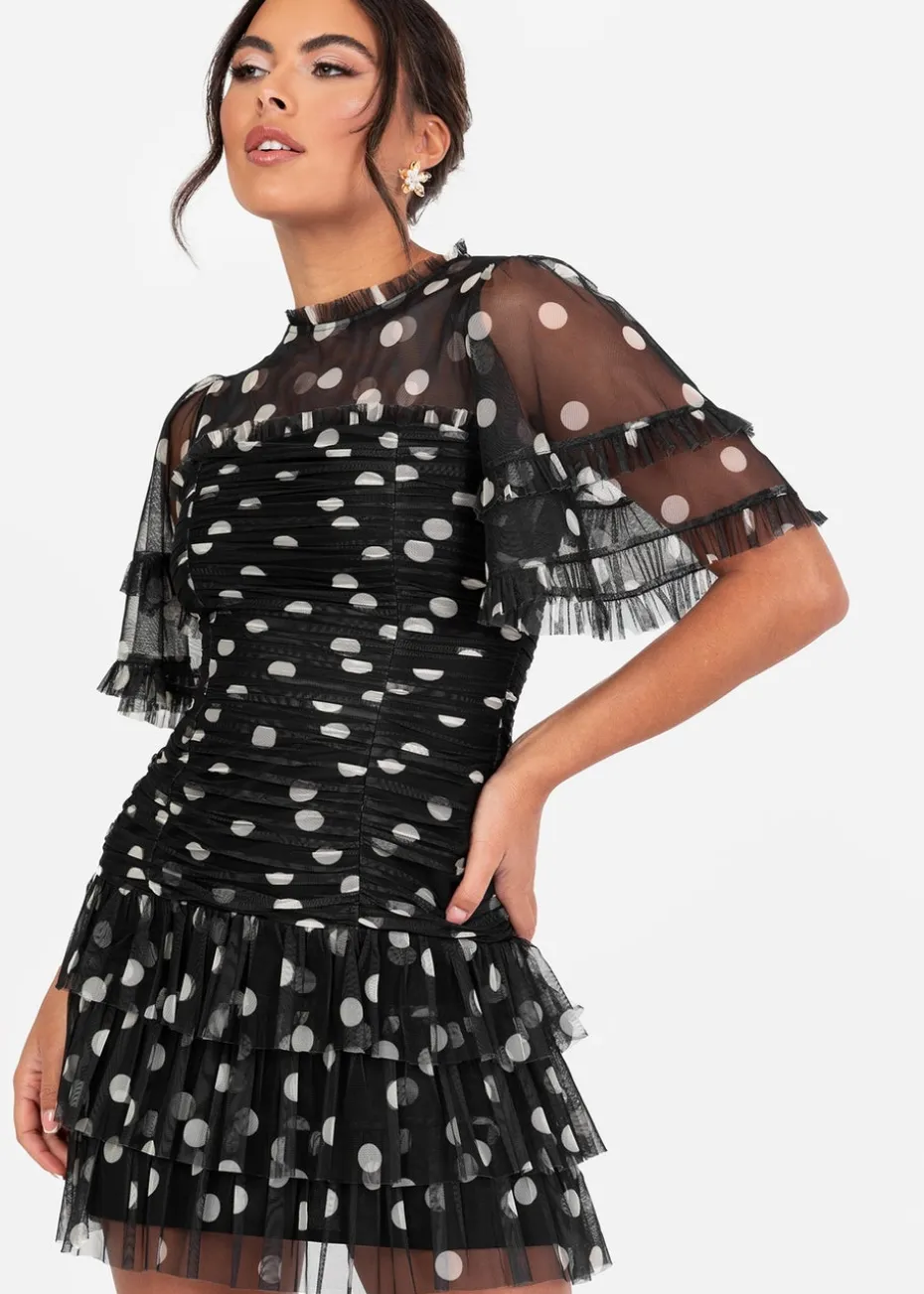 Anaya With Love Black Polka Dot Gathered Mini Dress