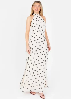 Anaya With Love Cream Polka Dot Halter Neck Maxi Dress