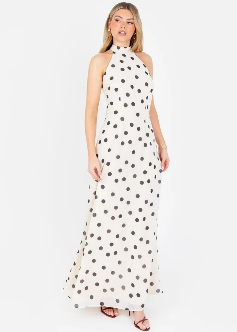 Anaya With Love Cream Polka Dot Halter Neck Maxi Dress