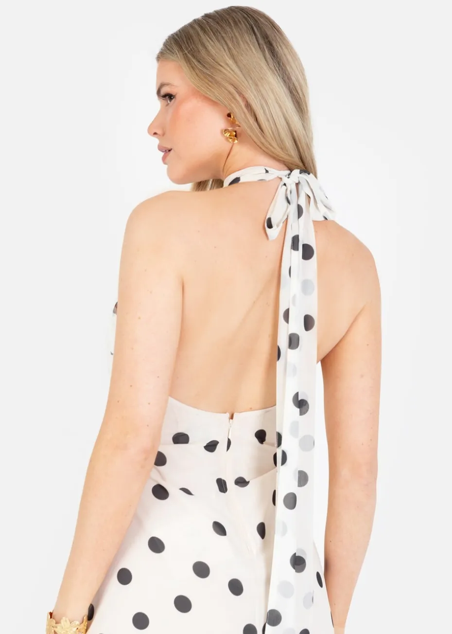 Anaya With Love Cream Polka Dot Halter Neck Maxi Dress