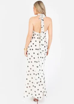 Anaya With Love Cream Polka Dot Halter Neck Maxi Dress