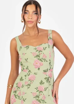 Anaya With Love Green Floral Print Strappy Maxi Dress