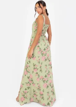Anaya With Love Green Floral Print Strappy Maxi Dress