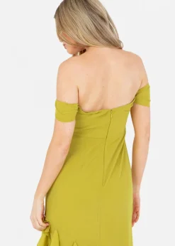 Anaya With Love Lime Bardot Maxi Dress With Ruffle Detail
