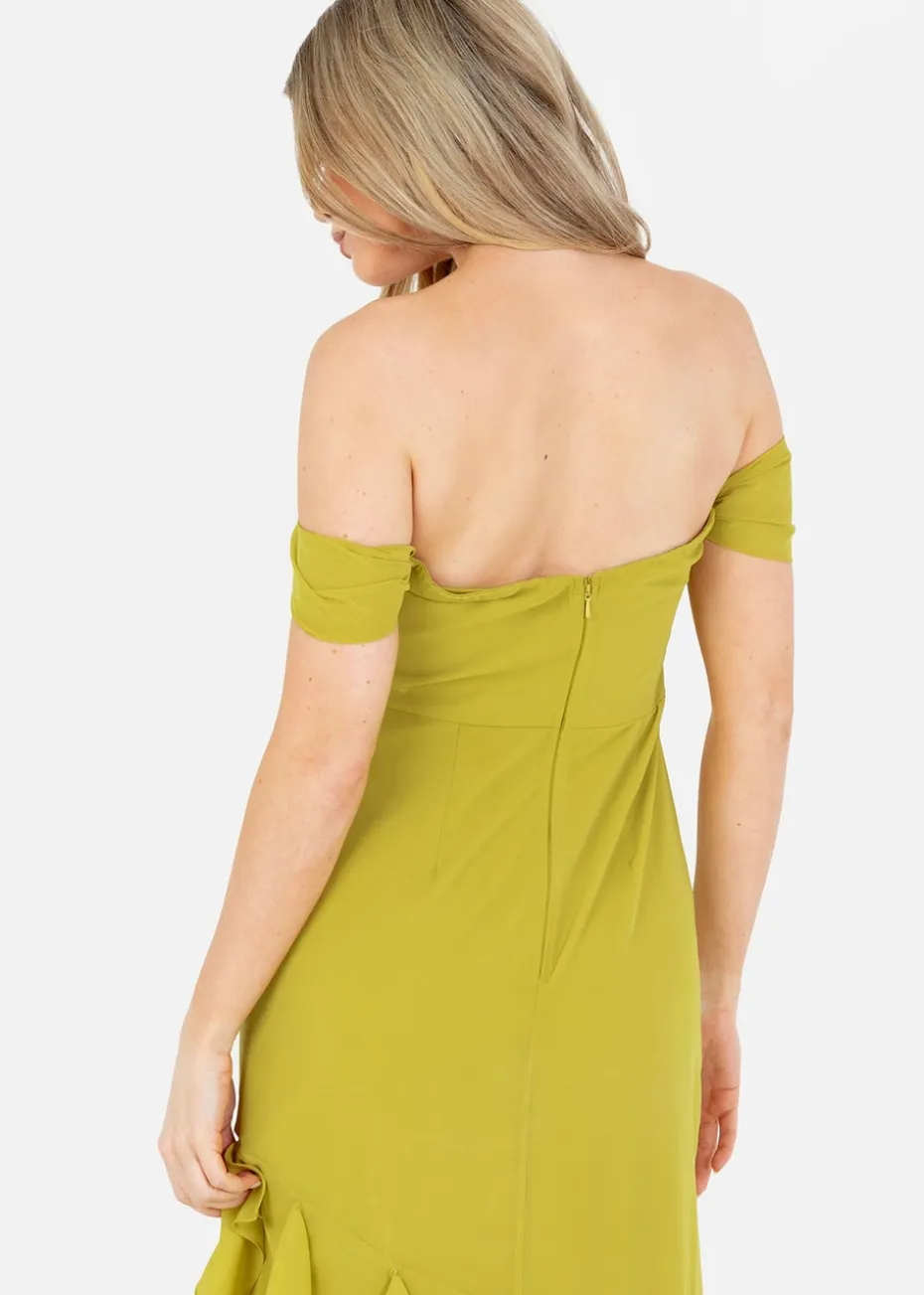 Anaya With Love Lime Bardot Maxi Dress With Ruffle Detail
