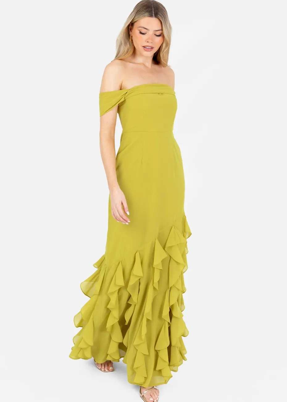 Anaya With Love Lime Bardot Maxi Dress With Ruffle Detail