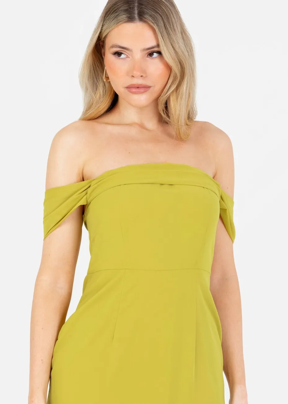 Anaya With Love Lime Bardot Maxi Dress With Ruffle Detail