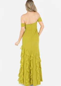 Anaya With Love Lime Bardot Maxi Dress With Ruffle Detail