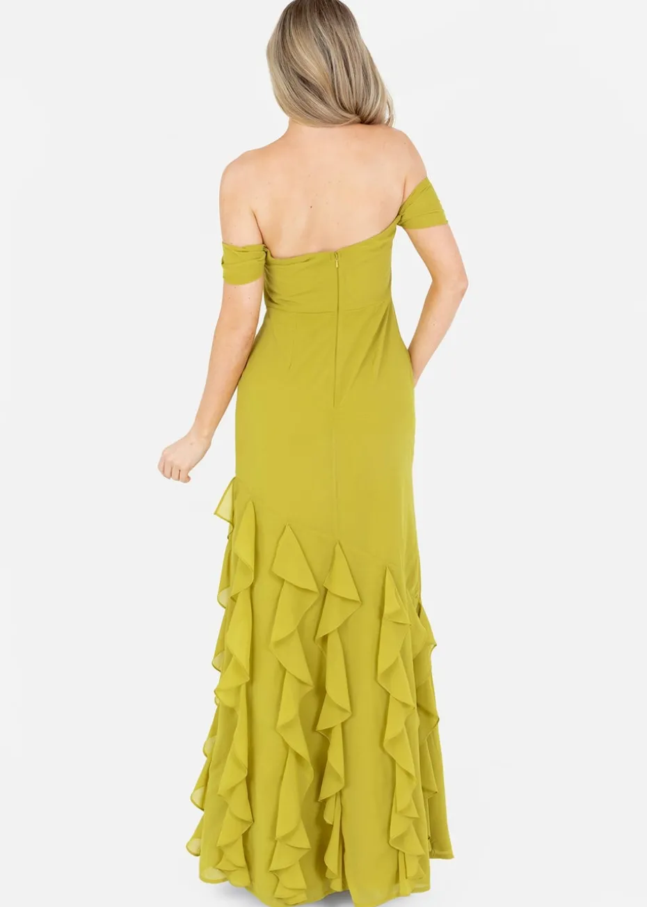 Anaya With Love Lime Bardot Maxi Dress With Ruffle Detail