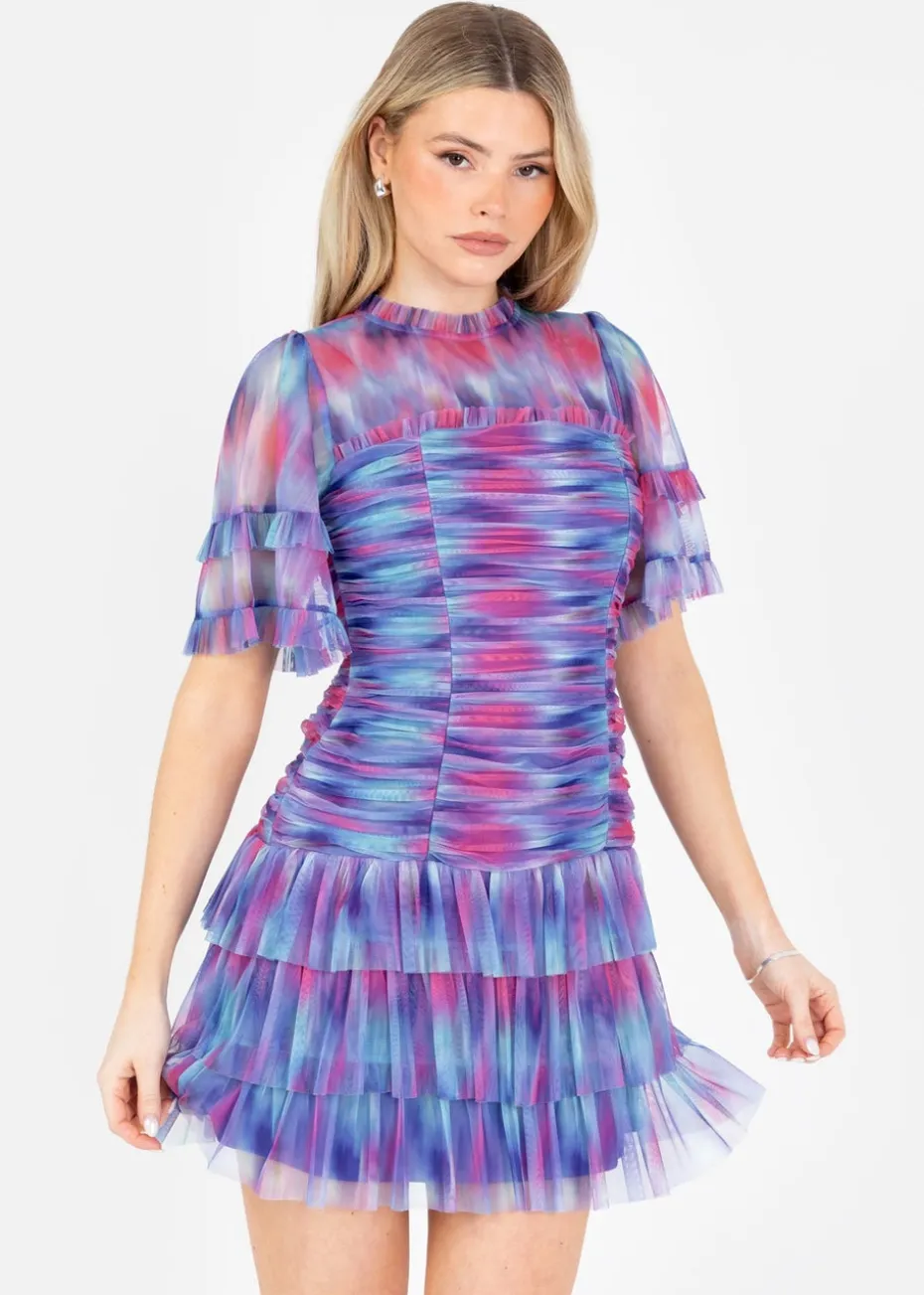 Anaya With Love Multi Coloured Abstract Watercolour Gathered Mini Dress