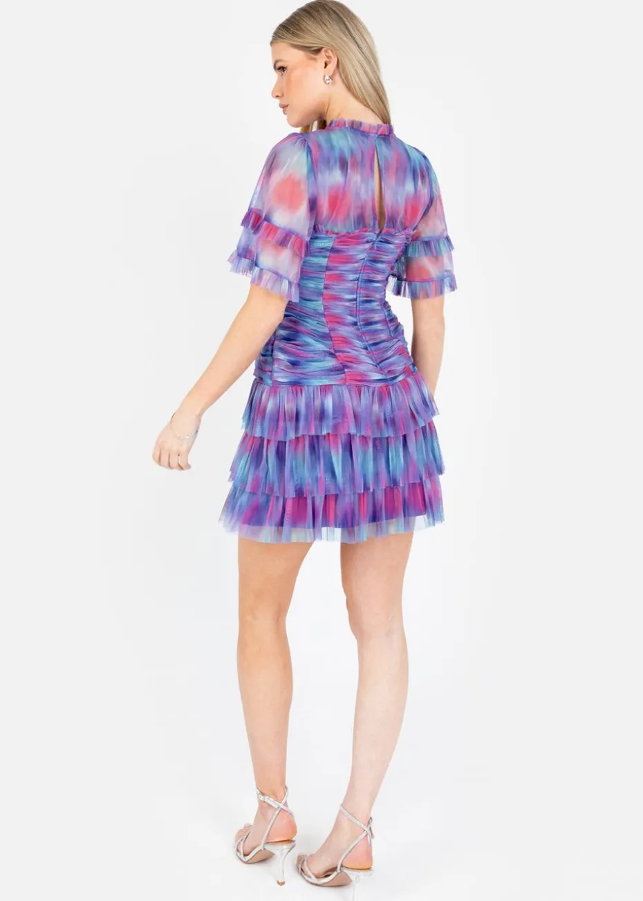 Anaya With Love Multi Coloured Abstract Watercolour Gathered Mini Dress