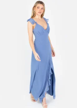 Anaya With Love Ocean Blue Strappy V Neck Maxi Dress