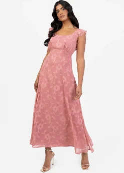 Anaya With Love Pink Recycled Floral Burnout Tie Back Midi Dress