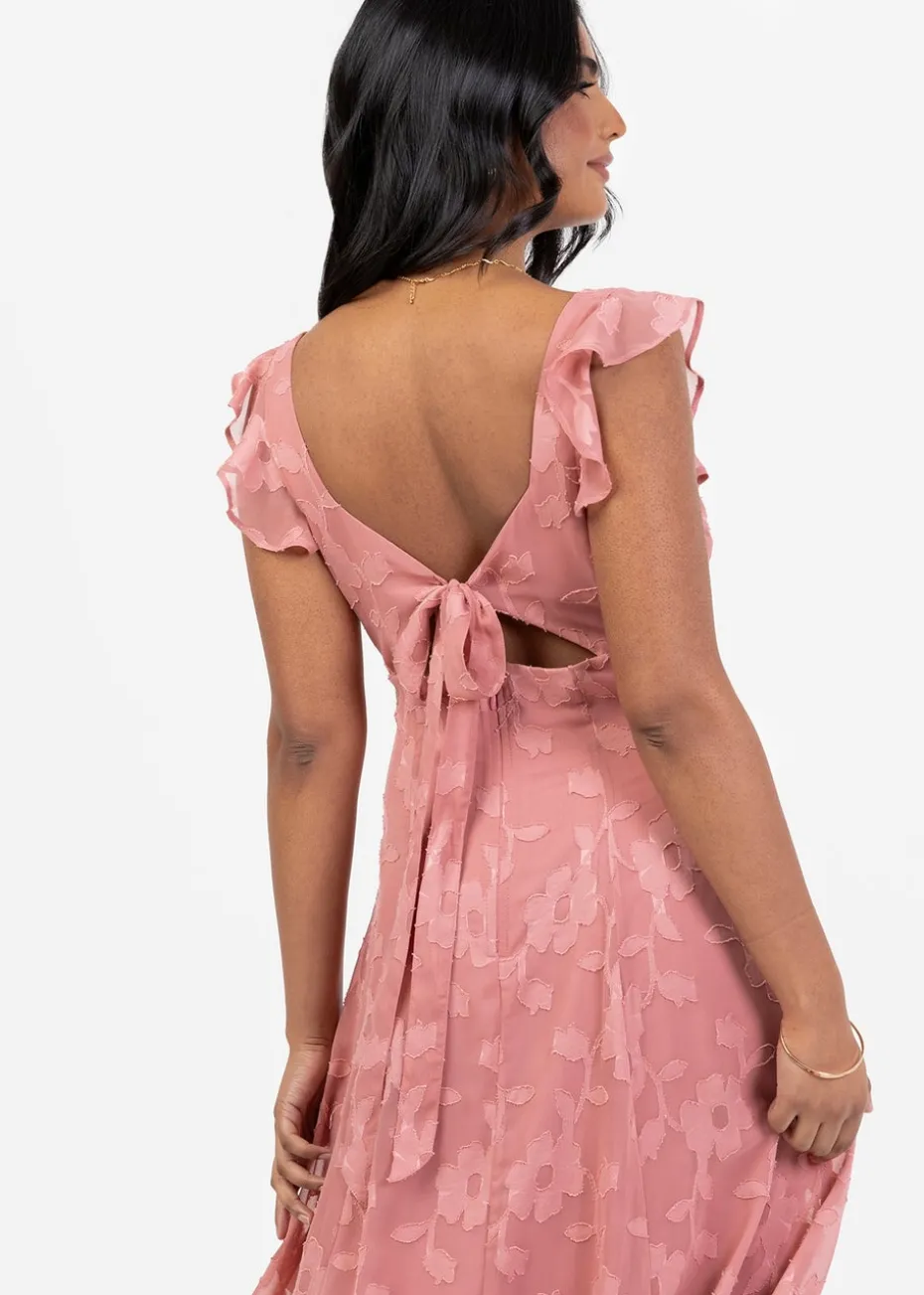 Anaya With Love Pink Recycled Floral Burnout Tie Back Midi Dress