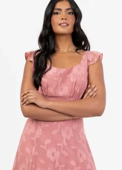 Anaya With Love Pink Recycled Floral Burnout Tie Back Midi Dress