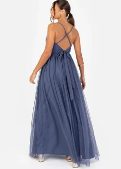 Anaya With Love Recycled Indigo Blue Cami Maxi Dress with Bow Detail