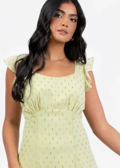Anaya With Love Spring Green Flutter Sleeve Midi Dress