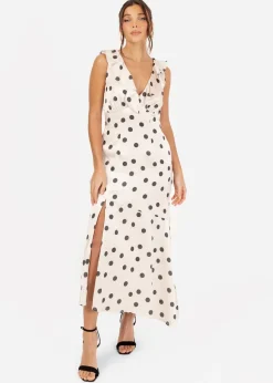 Anaya With Love White Satin Polka Dot Asymmetric Midi Dress