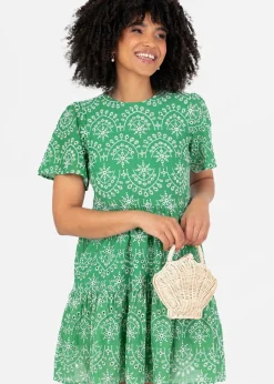 Angel Green Sleeve Tie Back Smock Mini Dress