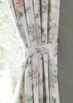 Appletree Heritage Campion Sateen Green Pencil Pleat Curtains With Tie-Backs
