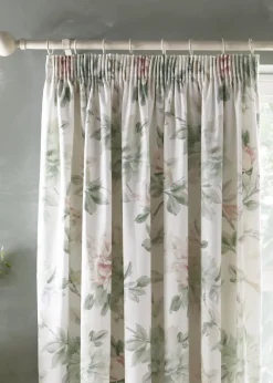 Appletree Heritage Campion Sateen Green Pencil Pleat Curtains With Tie-Backs