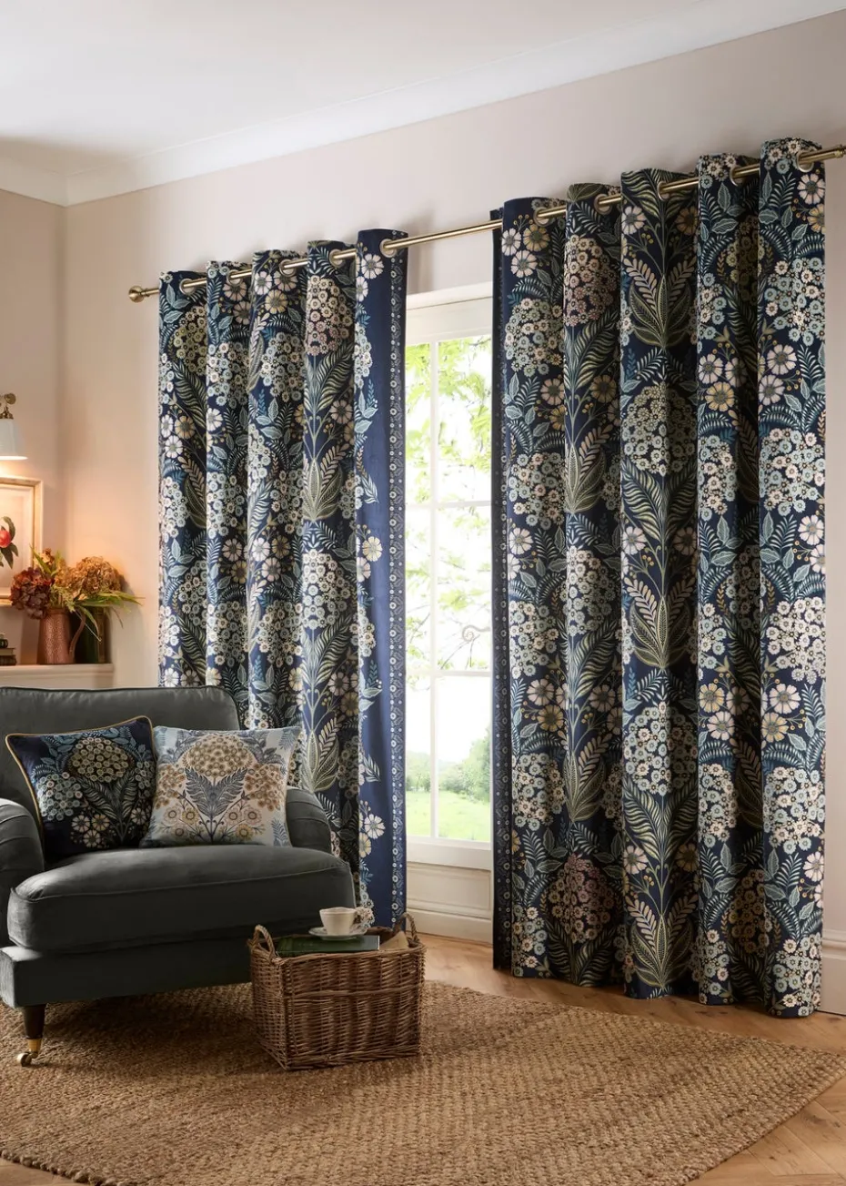 Appletree Heritage Evelina Lined Navy Eyelet Curtains