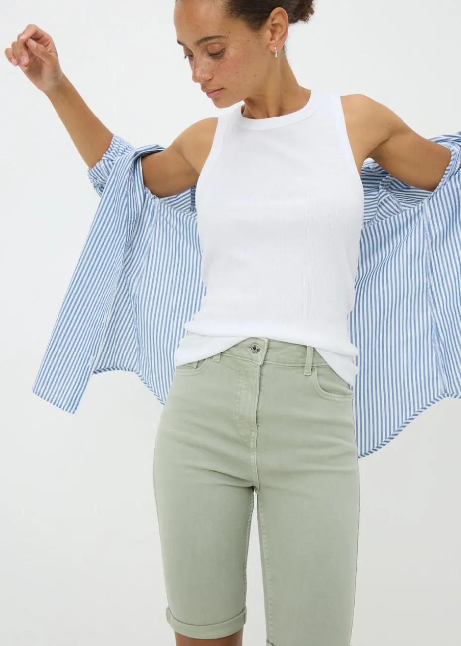 April Green Denim Knee Shorts