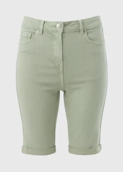 April Green Denim Knee Shorts