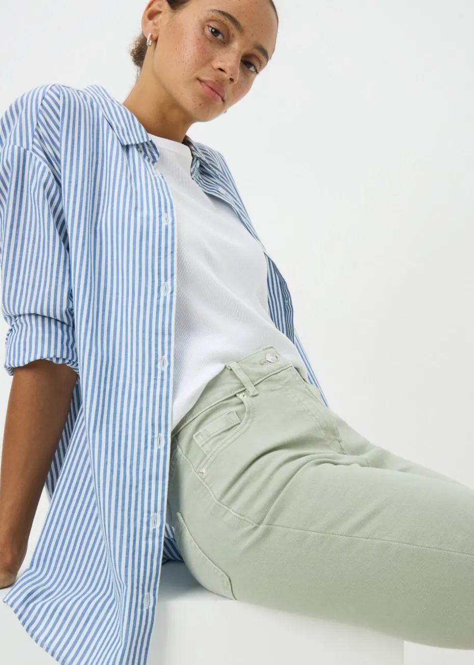 April Green Denim Knee Shorts