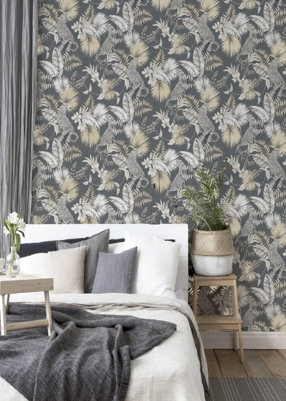 Arthouse Tropical Leopard Neutral Wallpaper