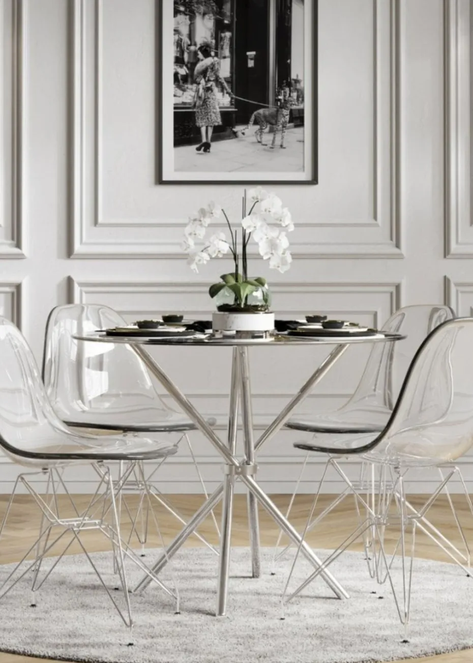 Aura Maison Clear Top/Silver Legs Dining Table ( 2 Packs )