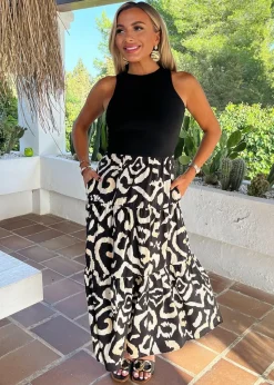 AX Paris Black Abstract Print 2 In 1 Smock Midi Dress