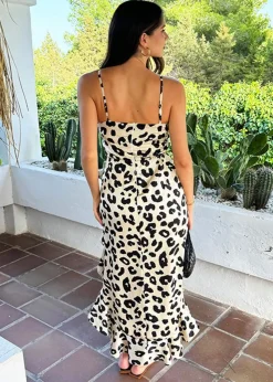 AX Paris Black & Cream Leopard Print High Low Frill Hem Midi Dress