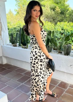 AX Paris Black & Cream Leopard Print High Low Frill Hem Midi Dress