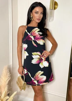 AX Paris Black Floral Print Racer Neck Slip Mini Dress