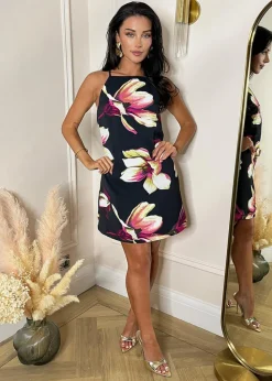 AX Paris Black Floral Print Racer Neck Slip Mini Dress