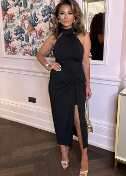 AX Paris Black Halter Neck Knot Skirt Midi Dress